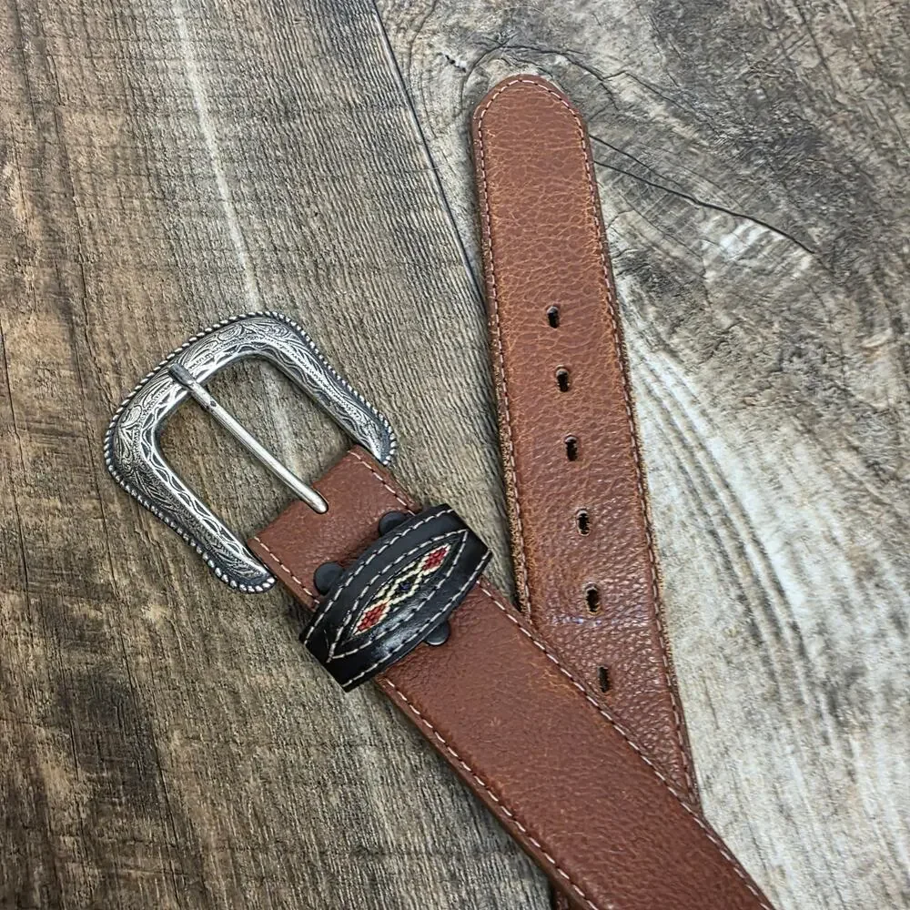 Wrangler Western Leather Belt Concho Southwest Brown Cowboy Size 44